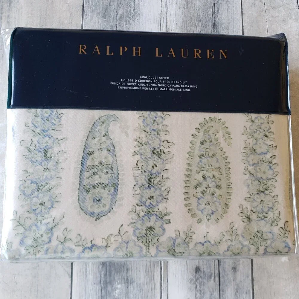 NWT - Ralph Lauren Camille Paisley King Duvet Cover - Blue., Green and Cream